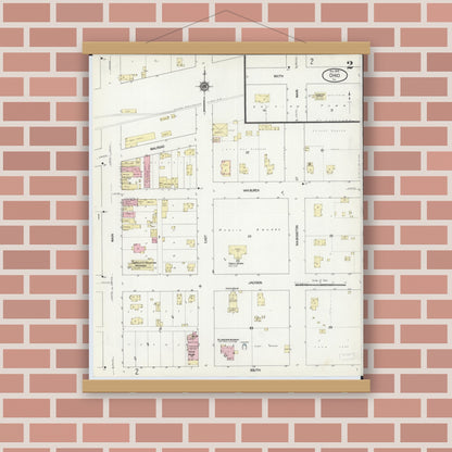 Old map wall art mockup — magnetic wood frame on brick wall — Sanborn Fire Insurance Map from Ohio, Bureau County, Illinois (1913), Sheet #0002