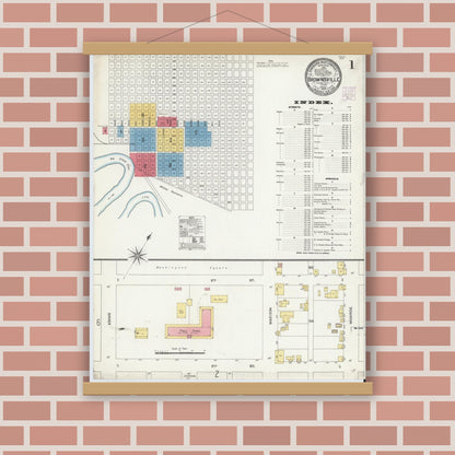 Old map wall art mockup — magnetic wood frame on brick wall — Sanborn Fire Insurance Map from Brownsville, Cameron County, Texas (1906) - Complete Map Set