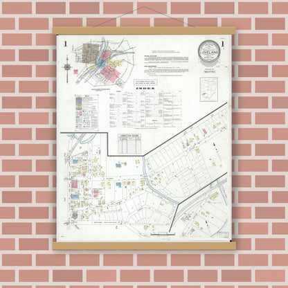 Old map wall art mockup — magnetic wood frame on brick wall — Sanborn Fire Insurance Map from Loveland, Clermont, Hamilton, And Warren County, Ohio (1946), Sheet #0001