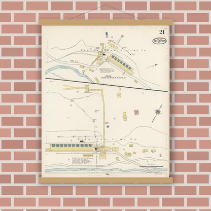 Old map wall art mockup — magnetic wood frame on brick wall — Sanborn Fire Insurance Map from Bellefonte, Centre County, Pennsylvania (1922), Sheet #0021