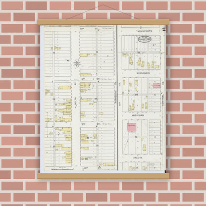 Old map wall art mockup — magnetic wood frame on brick wall — Sanborn Fire Insurance Map from Gladstone, Delta County, Michigan (1893), Sheet #0002