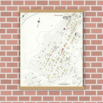 Old map wall art mockup — magnetic wood frame on brick wall — Sanborn Fire Insurance Map from Keyport, Monmouth County, New Jersey (1923), Sheet #0005