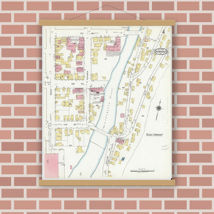 Old map wall art mockup — magnetic wood frame on brick wall — Sanborn Fire Insurance Map from Honesdale, Wayne County, Pennsylvania (1920), Sheet #0004