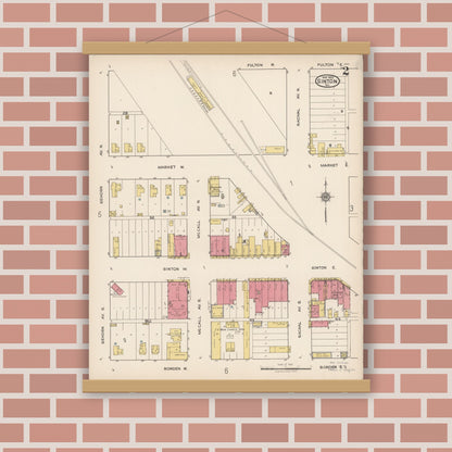 Old map wall art mockup — magnetic wood frame on brick wall — Sanborn Fire Insurance Map from Sinton, San Patricio County, Texas (1922), Sheet #0002