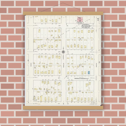 Old map wall art mockup — magnetic wood frame on brick wall — Sanborn Fire Insurance Map from Two Harbors, Lake County, Minnesota (1914), Sheet #0007