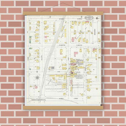 Old map wall art mockup — magnetic wood frame on brick wall — Sanborn Fire Insurance Map from Wapakoneta, Auglaize County, Ohio (1899), Sheet #0006
