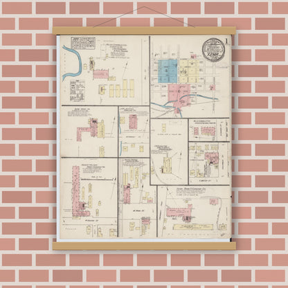 Old map wall art mockup — magnetic wood frame on brick wall — Sanborn Fire Insurance Map from Xenia, Greene County, Ohio (1885) - Complete Map Set