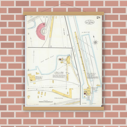 Old map wall art mockup — magnetic wood frame on brick wall — Sanborn Fire Insurance Map from Sault Sainte Marie, Chippewa County, Michigan (1906), Sheet #0028