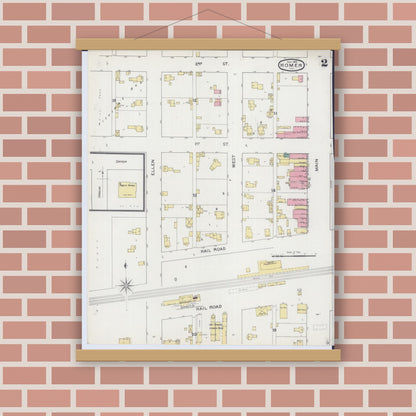 Old map wall art mockup — magnetic wood frame on brick wall — Sanborn Fire Insurance Map from Homer, Champaign County, Illinois (1893), Sheet #0002