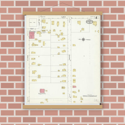 Old map wall art mockup — magnetic wood frame on brick wall — Sanborn Fire Insurance Map from Andover, Ashtabula County, Ohio (1911), Sheet #0004