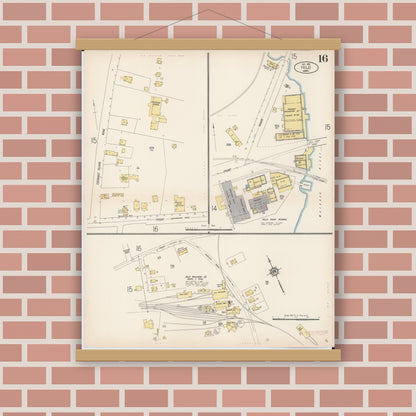 Old map wall art mockup — magnetic wood frame on brick wall — Sanborn Fire Insurance Map from Hilo, Hawaii County, Hawaii (1914), Sheet #0016