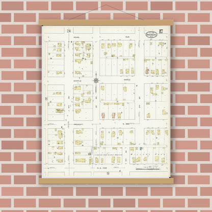 Old map wall art mockup — magnetic wood frame on brick wall — Sanborn Fire Insurance Map from Brainerd, Crow Wing County, Minnesota (1913), Sheet #0017