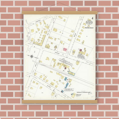 Old map wall art mockup — magnetic wood frame on brick wall — Sanborn Fire Insurance Map from Needham, Norfolk County, Massachusetts (1912), Sheet #0004