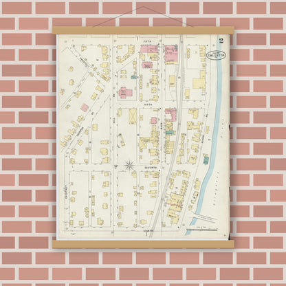 Old map wall art mockup — magnetic wood frame on brick wall — Sanborn Fire Insurance Map from Emlenton, Venango County, Pennsylvania (1897), Sheet #0002