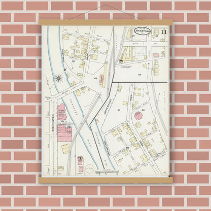 Old map wall art mockup — magnetic wood frame on brick wall — Sanborn Fire Insurance Map from Johnstown, Cambria County, Pennsylvania (1891), Sheet #0011