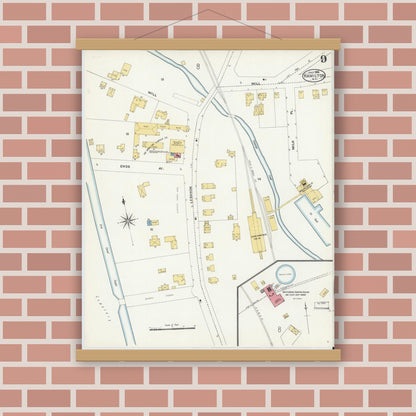 Old map wall art mockup — magnetic wood frame on brick wall — Sanborn Fire Insurance Map from Hamilton, Madison County, New York (1906), Sheet #0009