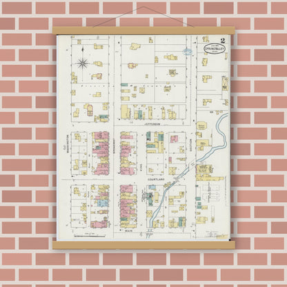 Old map wall art mockup — magnetic wood frame on brick wall — Sanborn Fire Insurance Map from Spring Valley, Fillmore County, Minnesota (1894), Sheet #0002