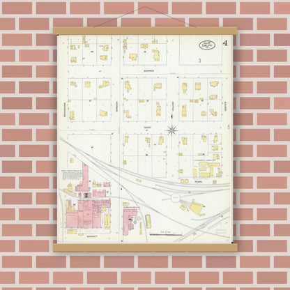 Old map wall art mockup — magnetic wood frame on brick wall — Sanborn Fire Insurance Map from Galva, Henry County, Illinois (1907), Sheet #0004