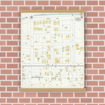 Old map wall art mockup — magnetic wood frame on brick wall — Sanborn Fire Insurance Map from Miami, Dade County, Florida (1903), Sheet #0006