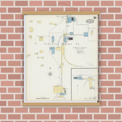 Old map wall art mockup — magnetic wood frame on brick wall — Sanborn Fire Insurance Map from Red Jacket, Houghton County, Michigan (1893), Sheet #0015