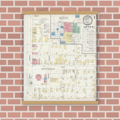 Old map wall art mockup — magnetic wood frame on brick wall — Sanborn Fire Insurance Map from Urbana, Champaign County, Illinois (1897) - Complete Map Set