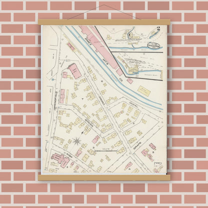 Old map wall art mockup — magnetic wood frame on brick wall — Sanborn Fire Insurance Map from Chicopee, Hampden County, Massachusetts (1885), Sheet #0002
