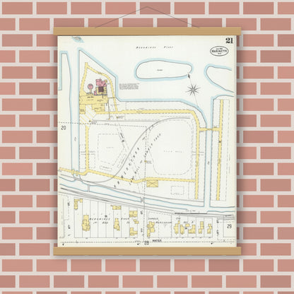 Old map wall art mockup — magnetic wood frame on brick wall — Sanborn Fire Insurance Map from Marinette, Marinette County, Wisconsin (1901), Sheet #0021