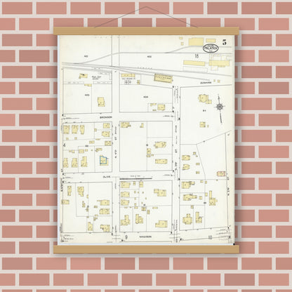 Old map wall art mockup — magnetic wood frame on brick wall — Sanborn Fire Insurance Map from Palatka, Putnam County, Florida (1915), Sheet #0005