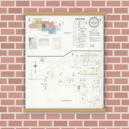 Old map wall art mockup — magnetic wood frame on brick wall — Sanborn Fire Insurance Map from Zeeland, Ottawa County, Michigan (1934) - Complete Map Set