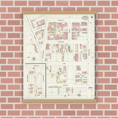 Old map wall art mockup — magnetic wood frame on brick wall — Sanborn Fire Insurance Map from El Paso, El Paso County, Texas (1898), Sheet #0006