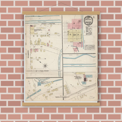 Old map wall art mockup — magnetic wood frame on brick wall — Sanborn Fire Insurance Map from Newport, Perry County, Pennsylvania (1884) - Complete Map Set