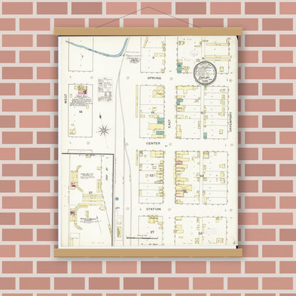 Old map wall art mockup — magnetic wood frame on brick wall — Sanborn Fire Insurance Map from Shelby, Shelby County, Iowa (1893), Sheet #0001