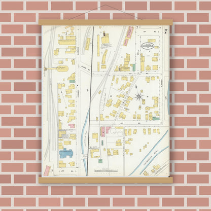 Old map wall art mockup — magnetic wood frame on brick wall — Sanborn Fire Insurance Map from Carbondale, Lackawanna County, Pennsylvania (1903), Sheet #0007