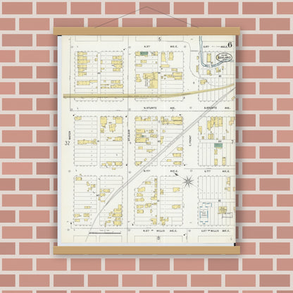 Old map wall art mockup — magnetic wood frame on brick wall — Sanborn Fire Insurance Map from Ashland, Ashland County, Wisconsin (1901), Sheet #0006