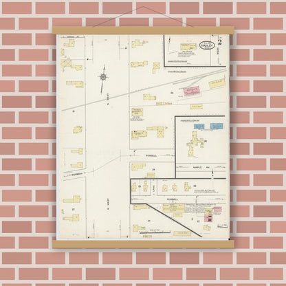 Old map wall art mockup — magnetic wood frame on brick wall — Sanborn Fire Insurance Map from Hadley, Hampshire County, Massachusetts (1915), Sheet #0002