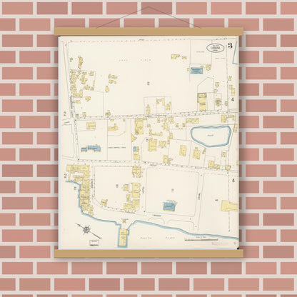 Old map wall art mockup — magnetic wood frame on brick wall — Sanborn Fire Insurance Map from Lahaina, Maui County, Hawaii (1914), Sheet #0003