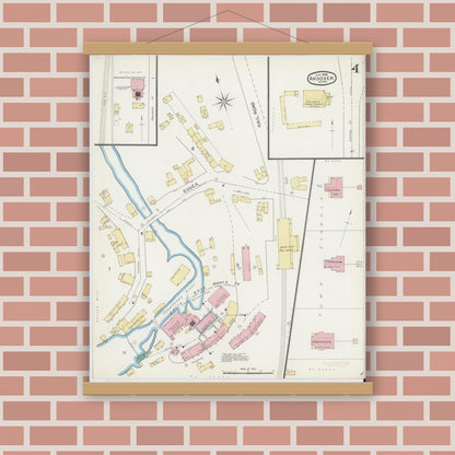 Old map wall art mockup — magnetic wood frame on brick wall — Sanborn Fire Insurance Map from Andover, Essex County, Massachusetts (1892), Sheet #0004