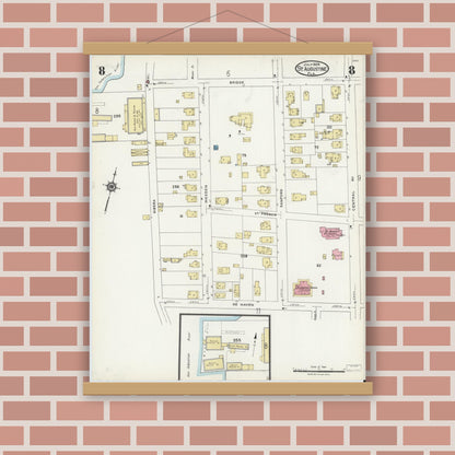 Old map wall art mockup — magnetic wood frame on brick wall — Sanborn Fire Insurance Map from Saint Augustine, Saint John's County, Florida (1924), Sheet #0008