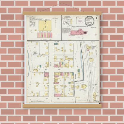 Old map wall art mockup — magnetic wood frame on brick wall — Sanborn Fire Insurance Map from Jonesboro, Grant County, Indiana (1893) - Complete Map Set