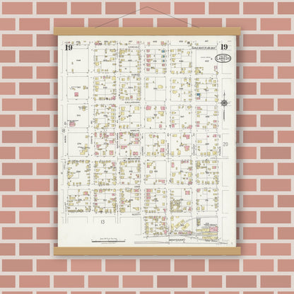 Old map wall art mockup — magnetic wood frame on brick wall — Sanborn Fire Insurance Map from Laredo, Webb County, Texas (1925), Sheet #0019