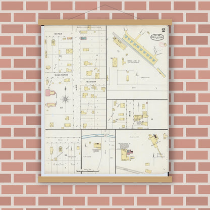 Old map wall art mockup — magnetic wood frame on brick wall — Sanborn Fire Insurance Map from Brillion, Calumet County, Wisconsin (1894), Sheet #0002