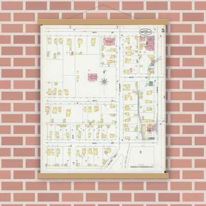 Old map wall art mockup — magnetic wood frame on brick wall — Sanborn Fire Insurance Map from Marysville, Union County, Ohio (1901), Sheet #0005