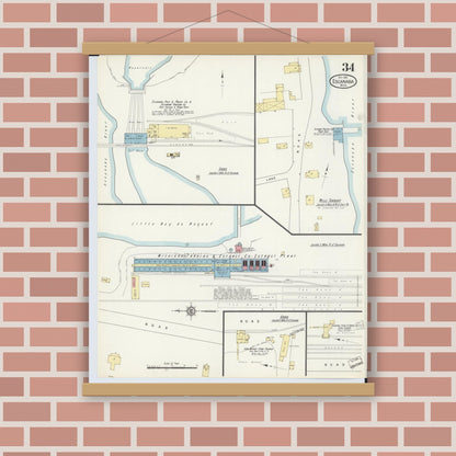 Old map wall art mockup — magnetic wood frame on brick wall — Sanborn Fire Insurance Map from Escanaba, Delta County, Michigan (1913), Sheet #0034
