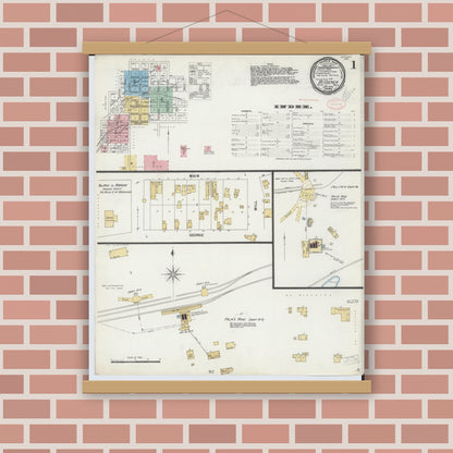 Old map wall art mockup — magnetic wood frame on brick wall — Sanborn Fire Insurance Map from Bessemer, Gogebic County, Michigan (1898) - Complete Map Set