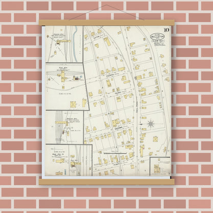 Old map wall art mockup — magnetic wood frame on brick wall — Sanborn Fire Insurance Map from Wellston, Jackson County, Ohio (1897), Sheet #0010