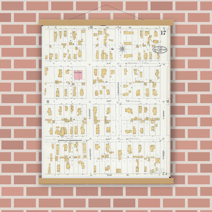 Old map wall art mockup — magnetic wood frame on brick wall — Sanborn Fire Insurance Map from Stillwater, Washington County, Minnesota (1904), Sheet #0017
