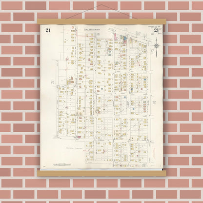 Old map wall art mockup — magnetic wood frame on brick wall — Sanborn Fire Insurance Map from Michigan City, La Porte County, Indiana (1948), Sheet #0021
