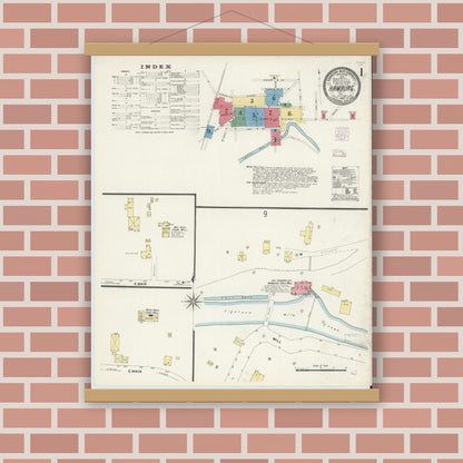 Old map wall art mockup — magnetic wood frame on brick wall — Sanborn Fire Insurance Map from Hamburg, Erie County, New York (1907) - Complete Map Set