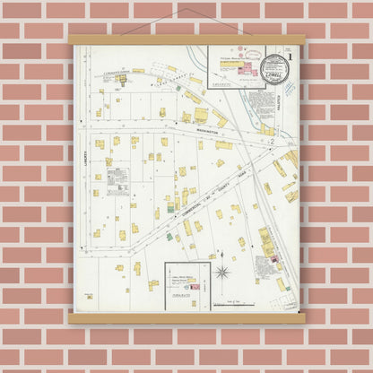 Old map wall art mockup — magnetic wood frame on brick wall — Sanborn Fire Insurance Map from Lowell, Lake County, Indiana (1899) - Complete Map Set
