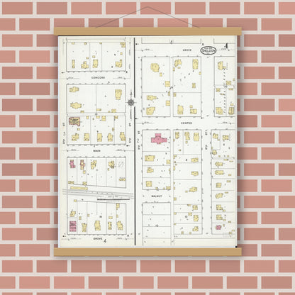 Old map wall art mockup — magnetic wood frame on brick wall — Sanborn Fire Insurance Map from Sheldon, Iroquois County, Illinois (1919), Sheet #0004